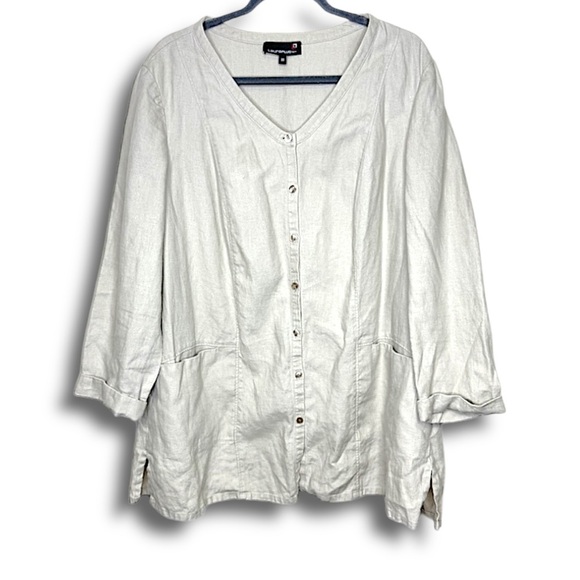 Laura Plus 100% Linen Lagenlook Button Down Tunic Top in Neutral Size 20 - Picture 1 of 15